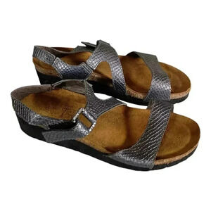 Naot Pamela Sandals Metallic Leather Snake Rhinestone Buckle Gray 36/US 5 - 5.5